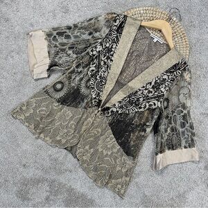 Spencer Alexis Vintage Silk Blend Kimono Top Floral Lace Embroidered Fairy L